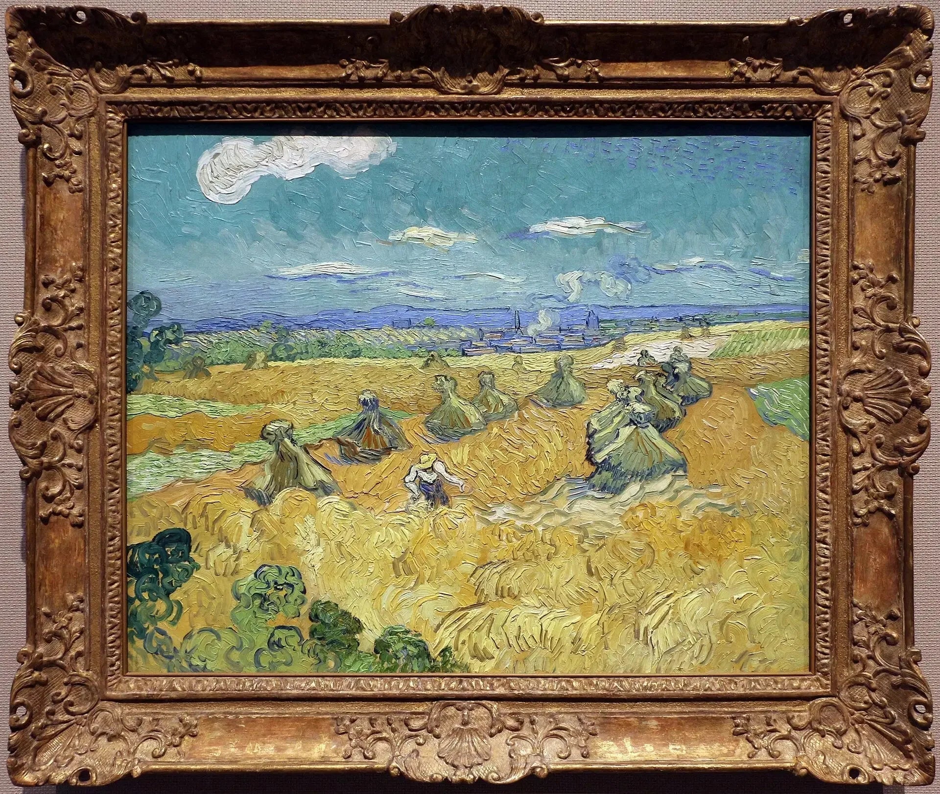 Champ de blé avec gerbes et moissonneuse - Vincent van Gogh image 1 reproduction artisanale de tableau