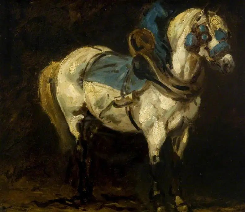 Chargeur gris harnaché de harnais bleus - Théodore Géricault image 1 reproduction de peinture à l’huile