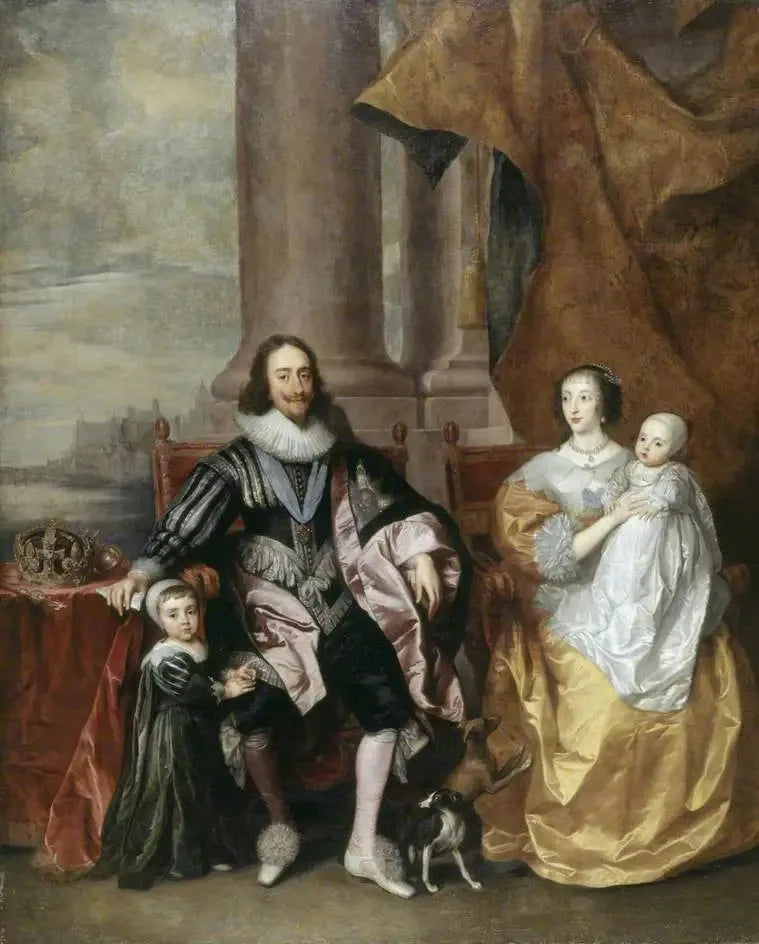 الملك تشارلز الأول (1600-1649) وهنرييت ماري (حوالي 1609-1669)، مع طفليهما الأكبرين، الأمير تشارلز (1630-1685) والأميرة ماري (1631-1660) - أنطون فان دايك
