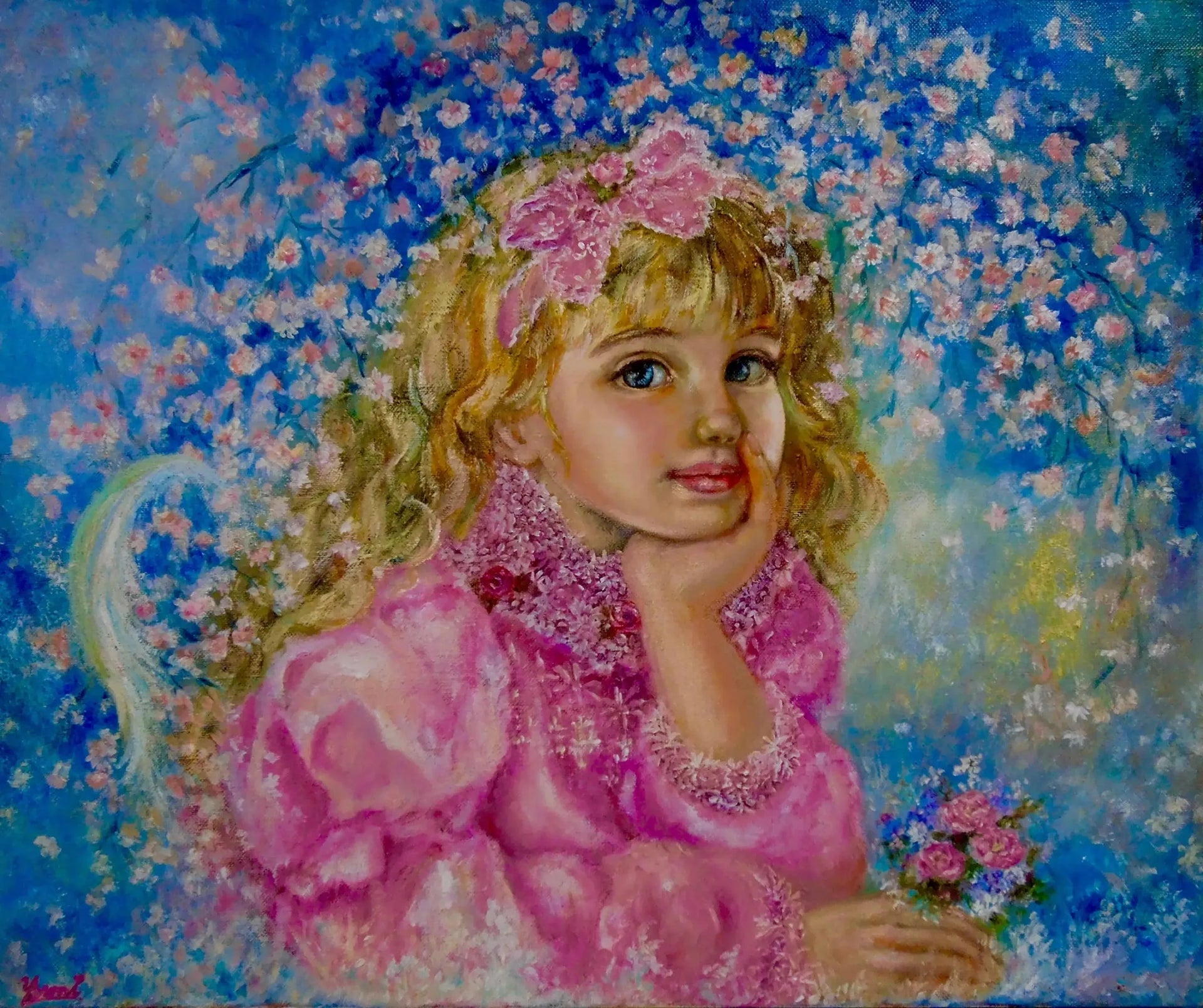 Cherry Blossom Angel - Yumi Sugai image 1 copie peinte à la main à l’huile