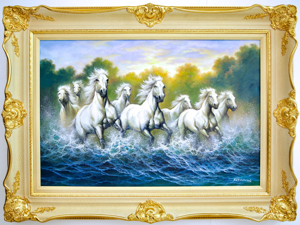 White Horses and Rivers - Kittiphong | 90 x 60 cm Reproductions de tableaux à la peinture à l’huile