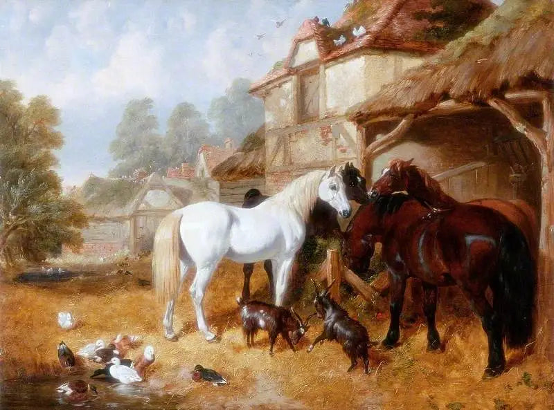 Chevaux dans une cour de ferme - John Frederick Herring, Sr. image 1 reproduction artisanale de tableau