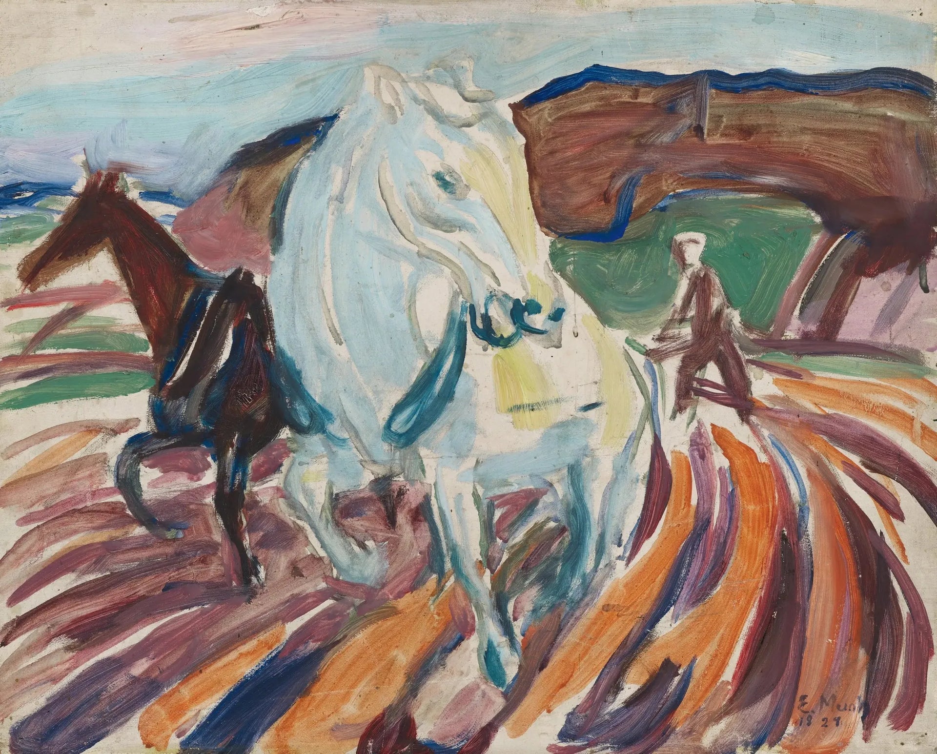 Chevaux labourants - Edvard Munch image 1 tableau peint à l’huile sur toile