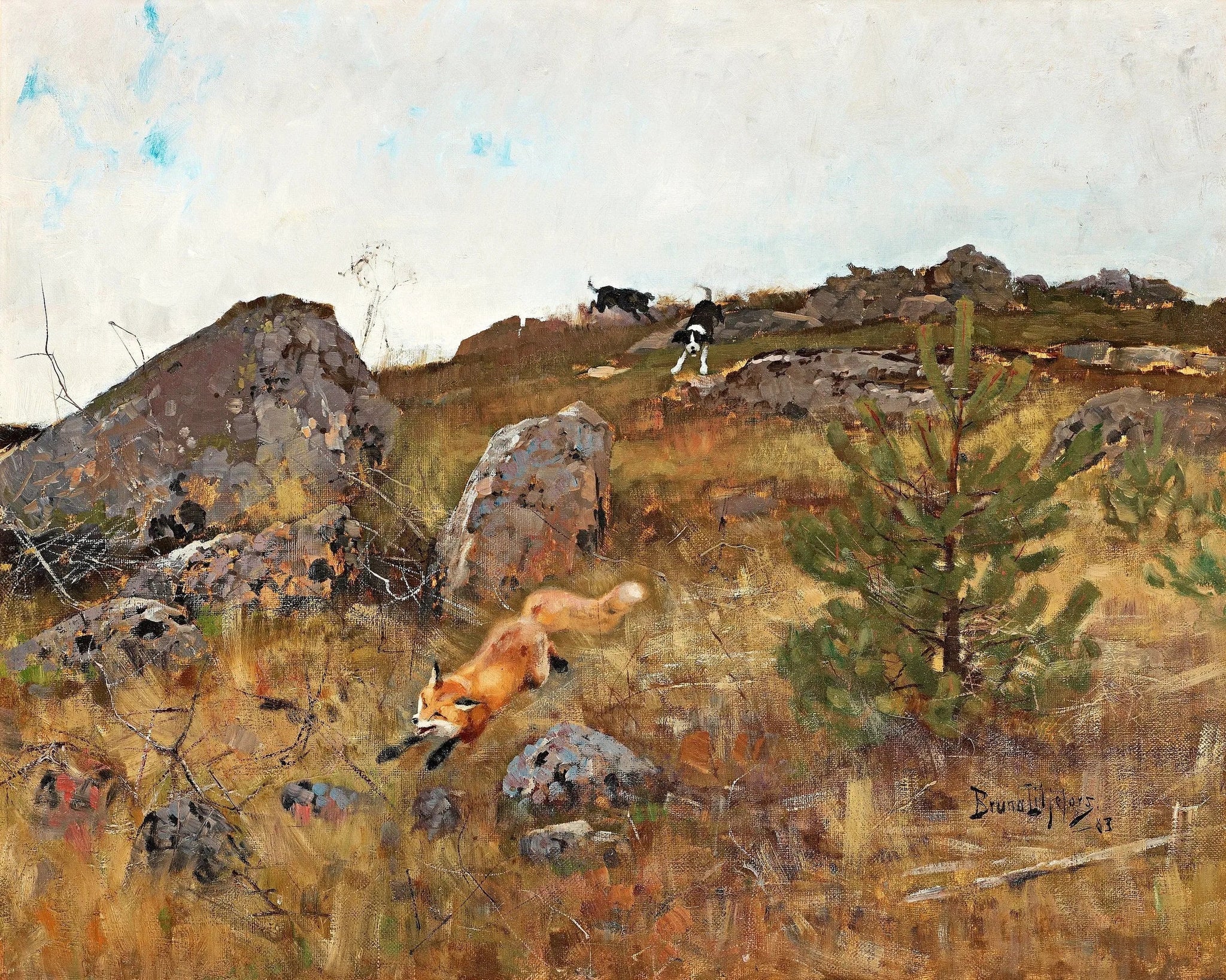 Chiens de chasse au renard en automne - Bruno Liljefors image 1 copie de tableau peinte à la main
