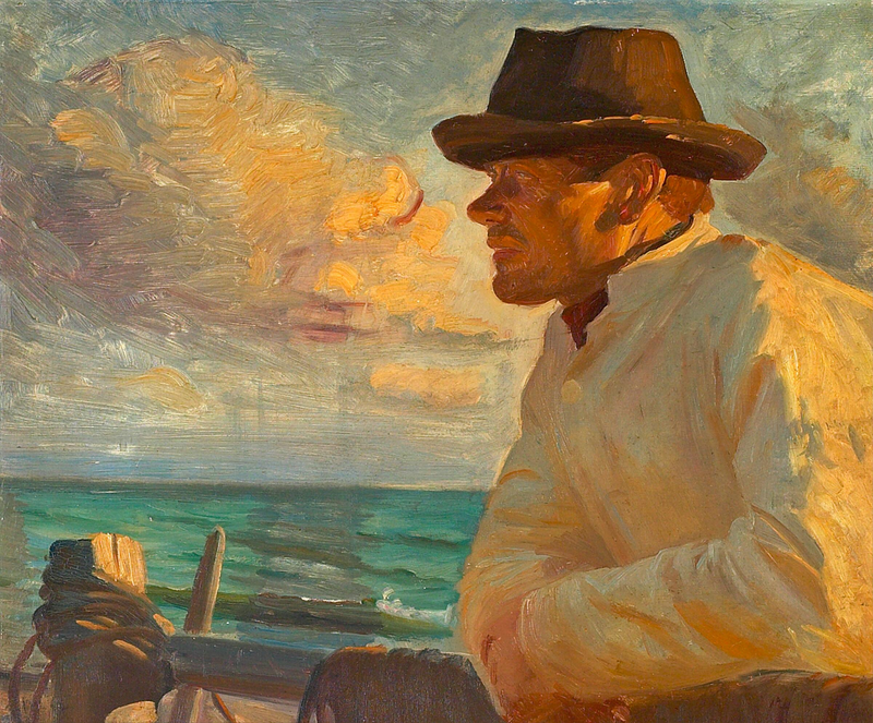 Christoffer au soleil, debout sur la digue. - Michael Peter Ancher