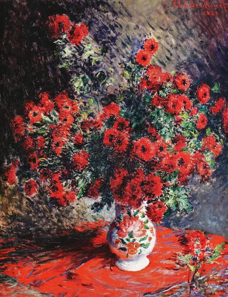 Reproduction du tableau « Chrysanthèmes rouges - Claude Monet » par Alpha Reproduction en peinture à l’huile