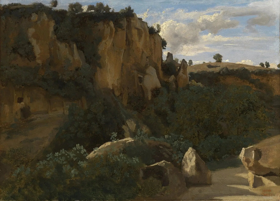 Civita Castellana. Rochers dominant la vallée boisée - جان-باتيست كاميل كوروت