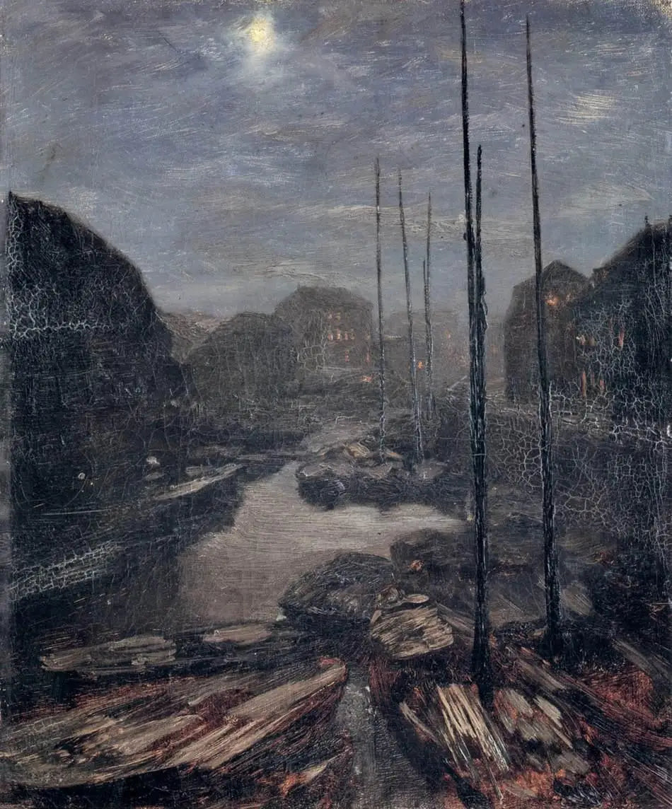Clair de lune sur le Friedrichskanal dans le vieux Berlin - Adolph von Menzel image 1 tableau peint à l’huile sur toile