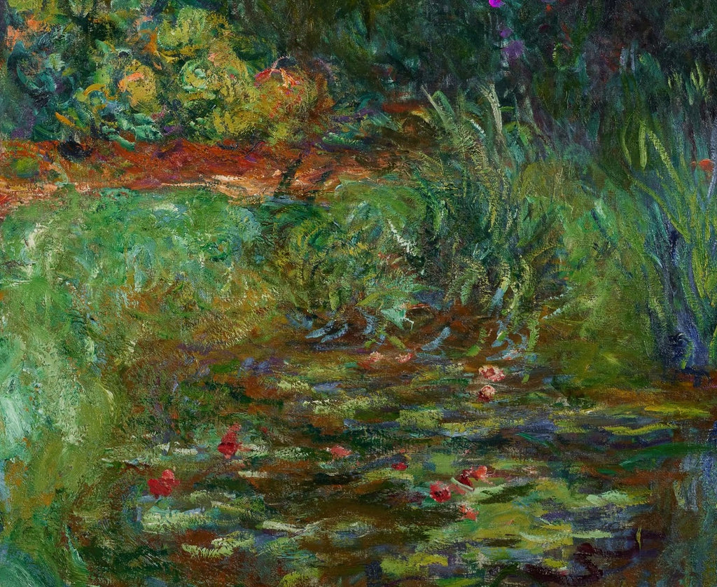 Détail des reflets et des touches flottantes dans Coin du bassin aux nymphéas W1880 de Claude Monet