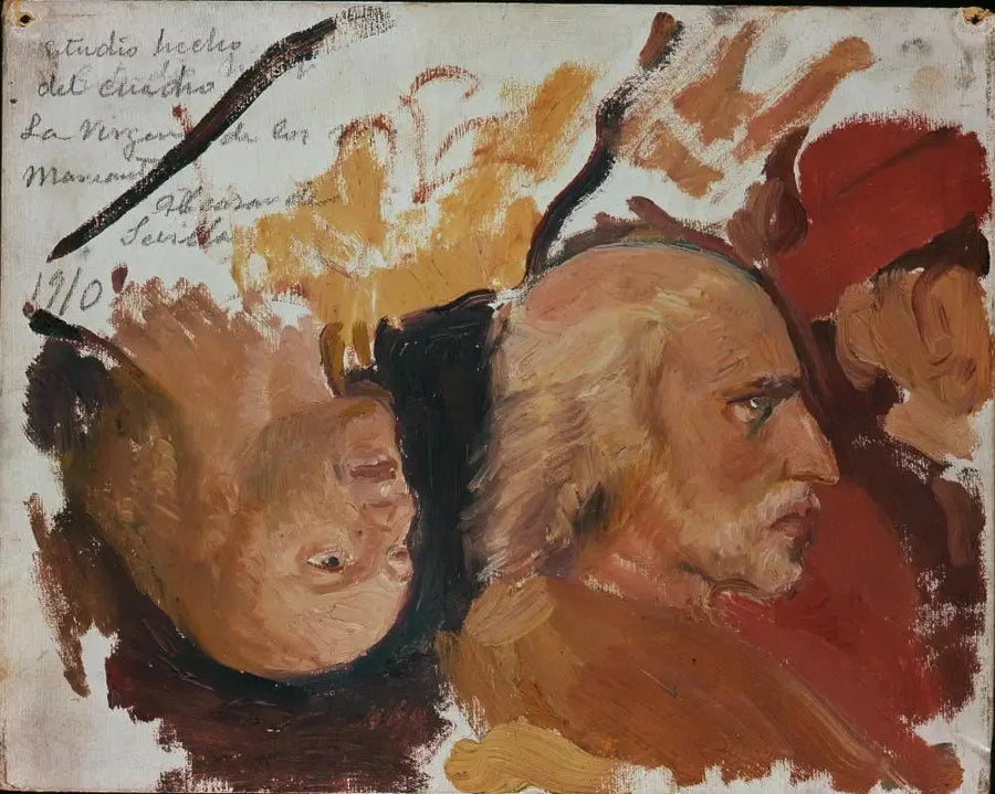 كولومب يغادر بالوس. رسم تخطيطي مستوحى من لوحة العذراء من البحارة، لأليخو فرنانديز - خواكين سورولا