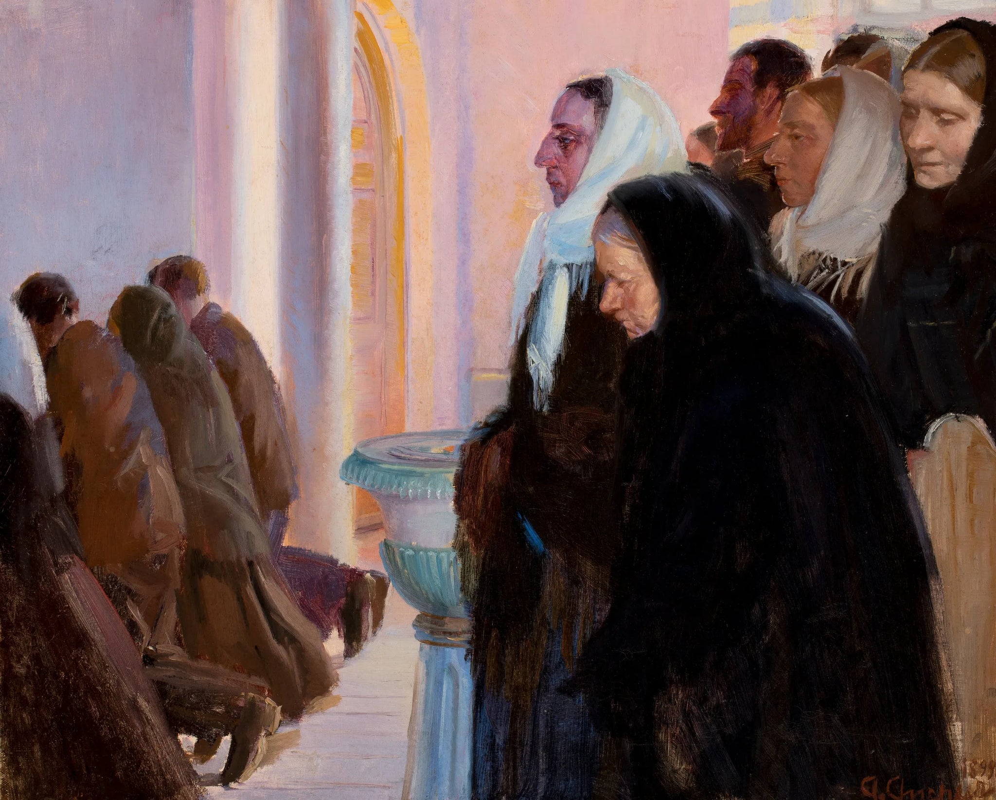 Communion dans l'église de Skagen. - Anna Ancher image 1 reproduction de peinture à l’huile