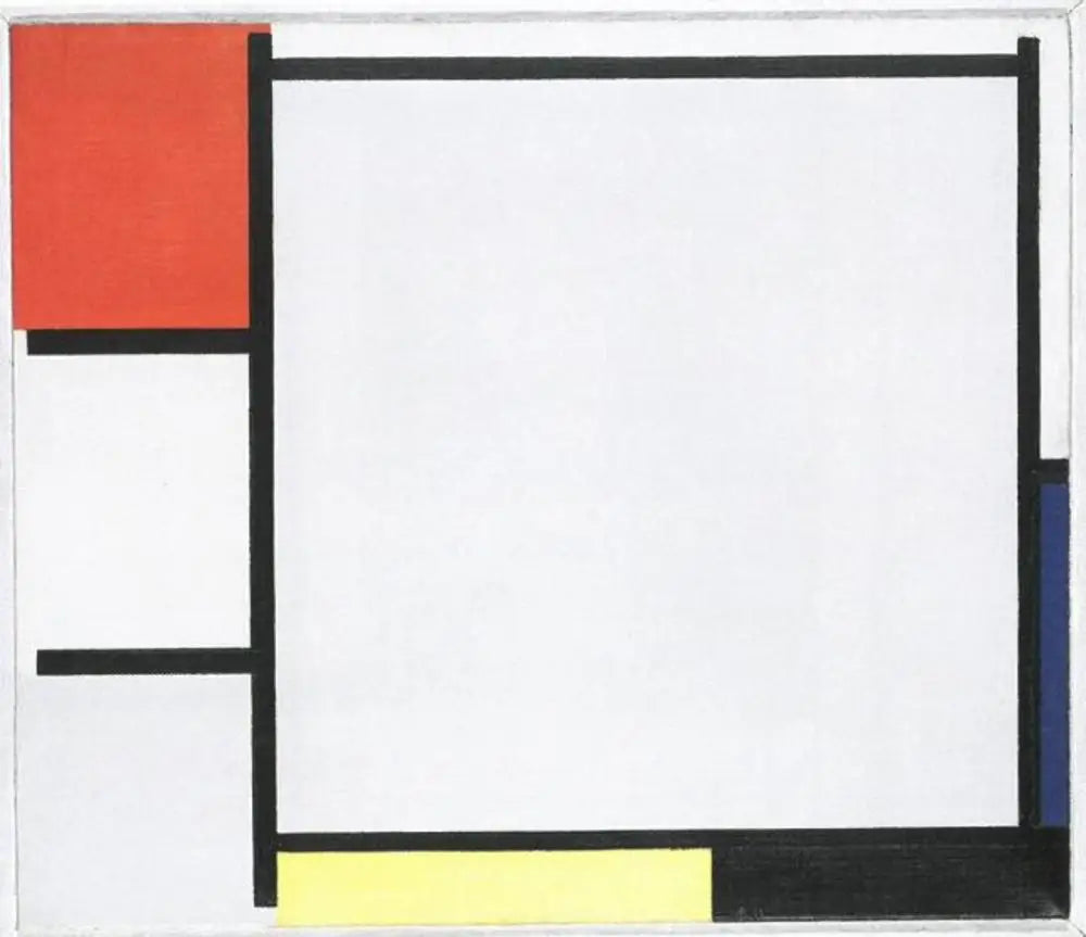 Reproduction du tableau « Composition avec du rouge, du bleu, du jaune, du noir et du gris - Piet Mondrian » par Alpha Reproduction en peinture à l’huile