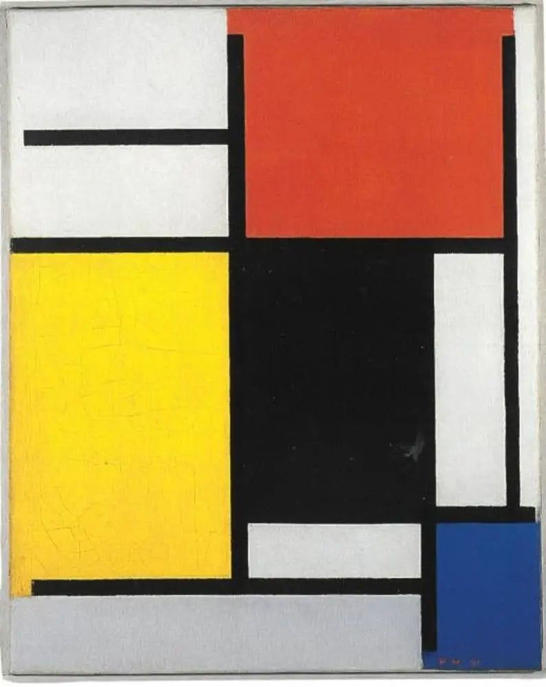 Reproduction du tableau « Composition avec du rouge, du jaune, du noir, du bleu et du gris - Piet Mondrian » par Alpha Reproduction en peinture à l’huile
