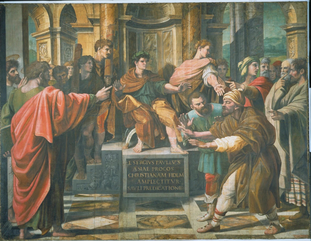 La Conversion du proconsul ou l’Aveuglement d’Élymas, carton de Raphaël – reproduction peinture à l’huile sur toile