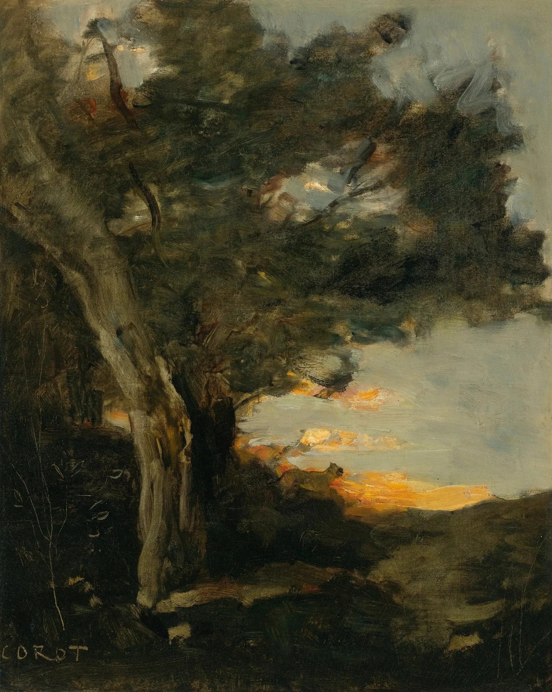 Coucher de soleil avec une Lionne - Jean-Baptiste Camille Corot - Alpha Reproduction