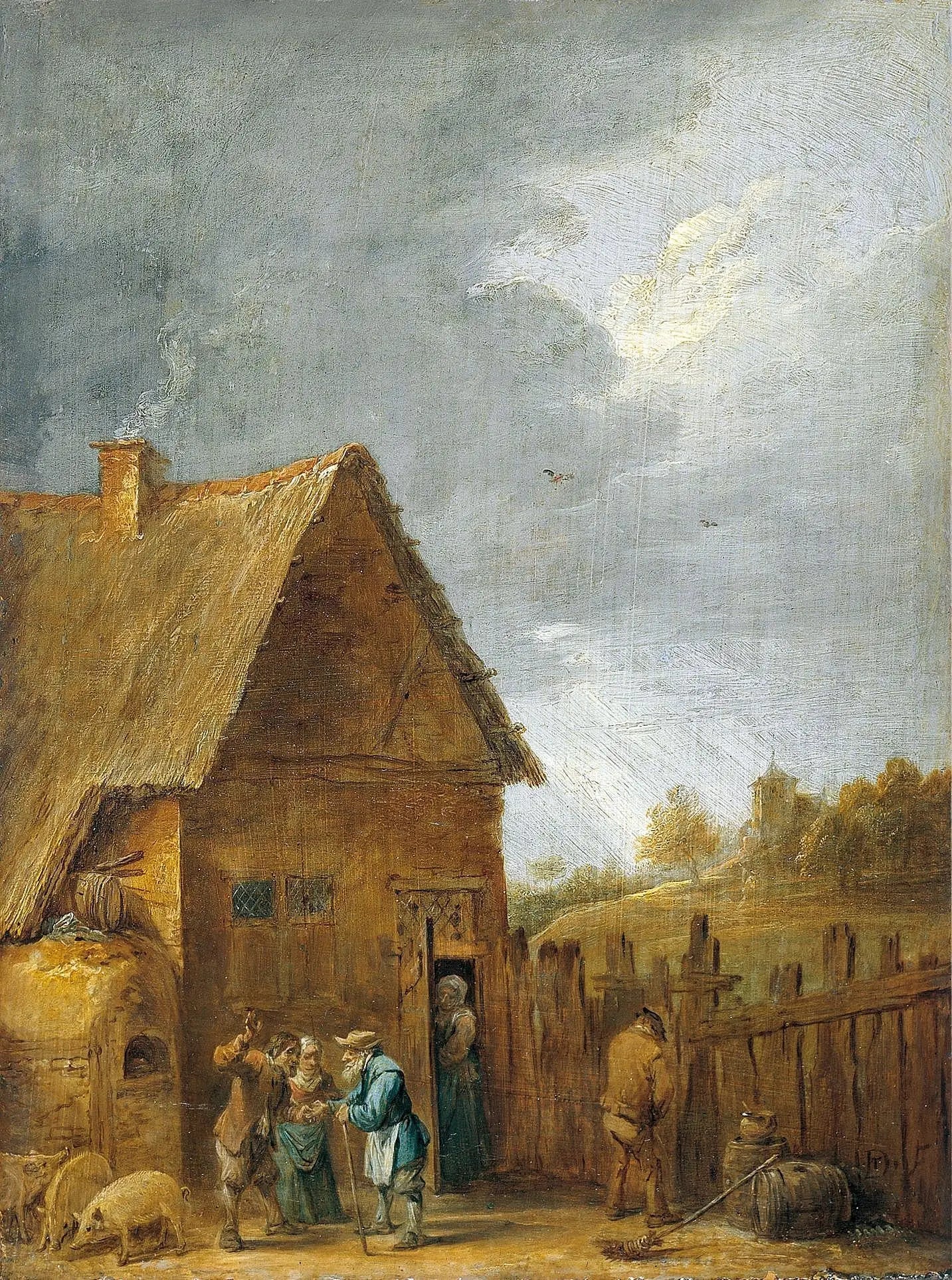 Cour d'une maison paysanne - David Teniers le Jeune image 1 reproduction artisanale de tableau