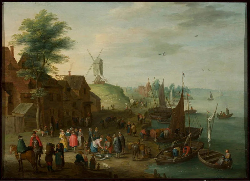 Dans un port de pêche - Jan Brueghel l'Ancien image 1 copie de tableau peinte à la main