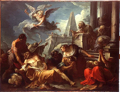 David se résigne à la volonté du Seigneur qui a frappé son royaume de la peste - Joseph-Marie Vien image 1 reproduction de peinture à l’huile