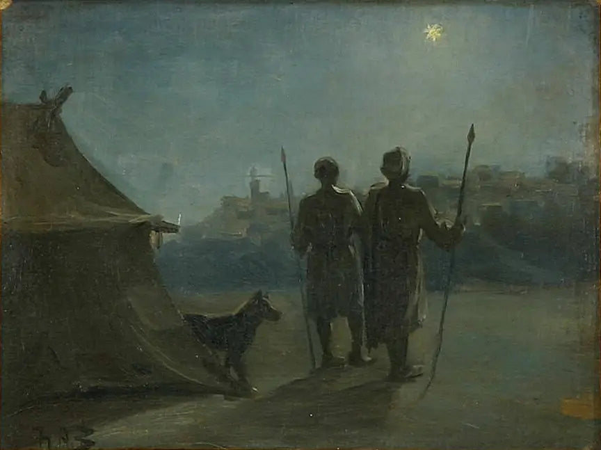 Décor oriental avec deux gardes devant une tente. - H. A. Brendekilde - Alpha Reproduction