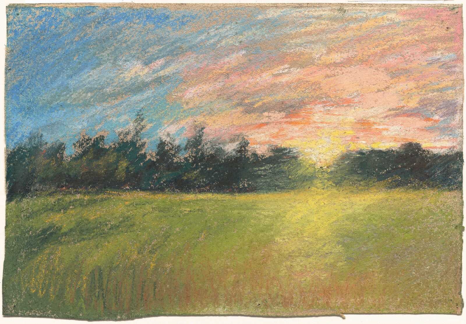 A Meadow at Sunset, Paul Huet, c. 1845 — pastel, National Gallery of Art