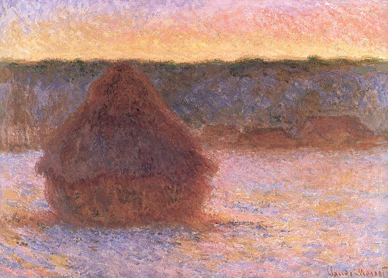Reproduction du tableau « Des pailles de foin au coucher du soleil, temps glacial - Claude Monet » par Alpha Reproduction en peinture à l’huile