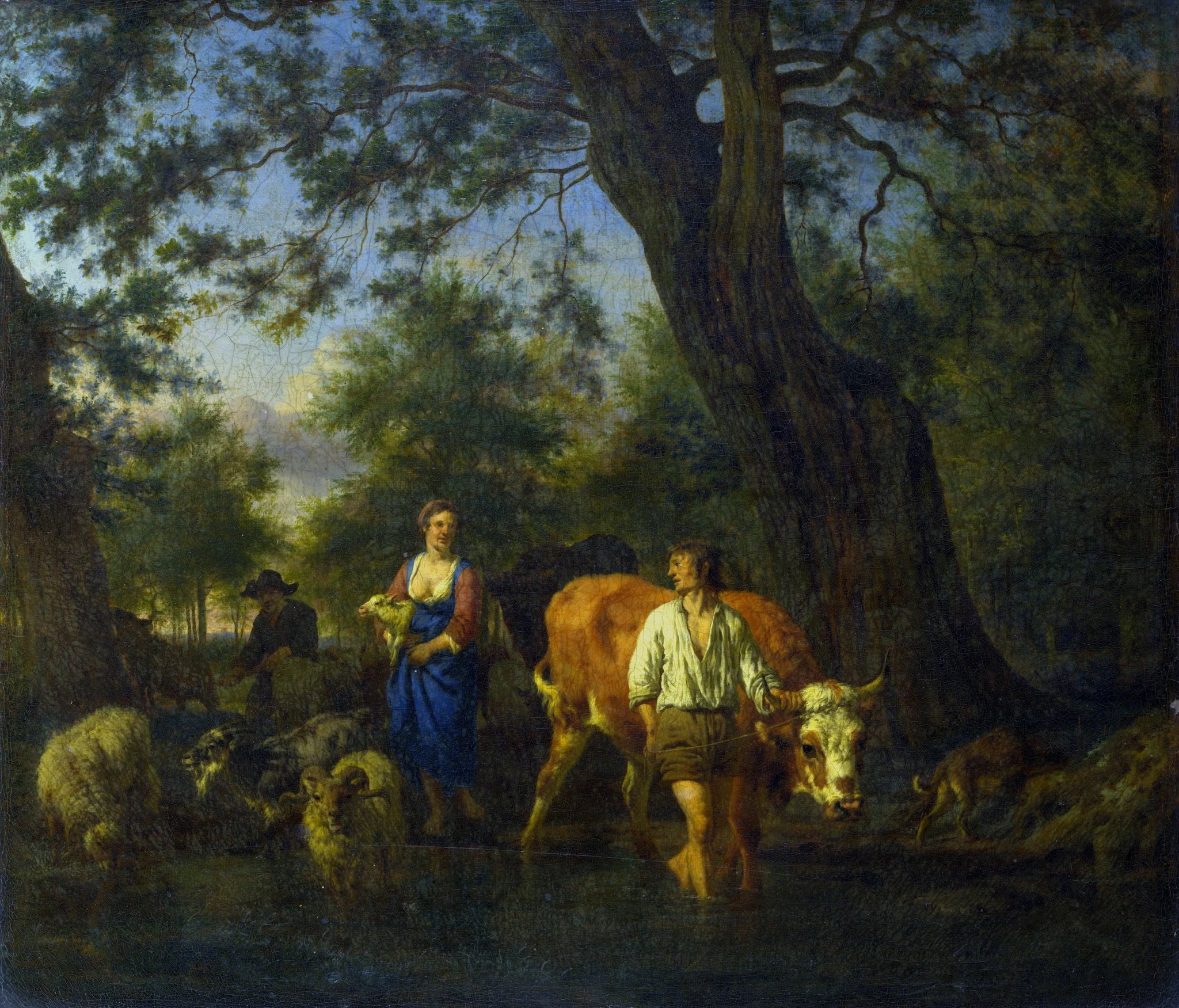 Des paysans avec leur bétail traversant un cours d'eau - Adriaen van de Velde image 1 copie peinte à la main à l’huile