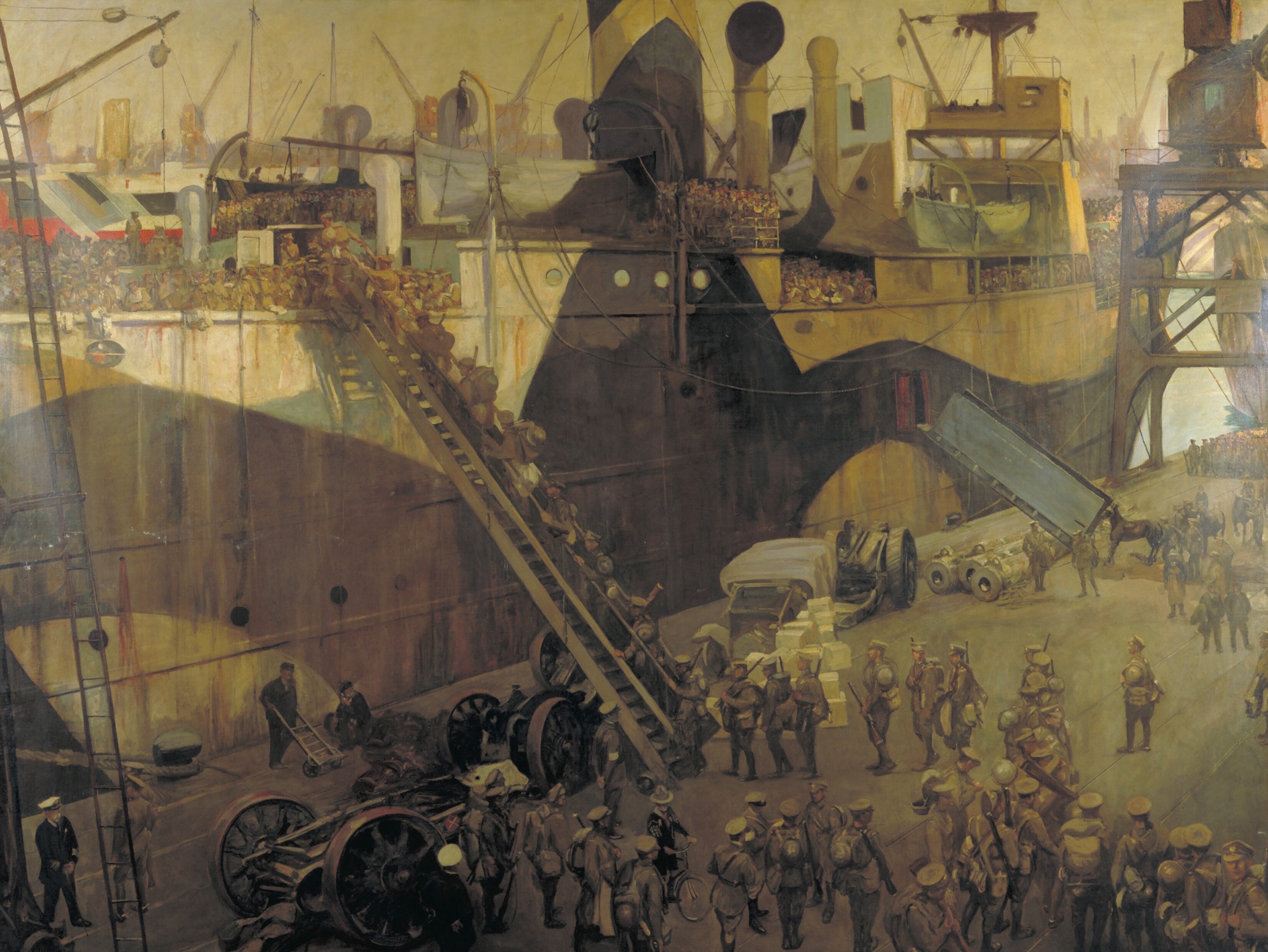 Des troupes embarquent à Southampton pour le front occidental - John Lavery