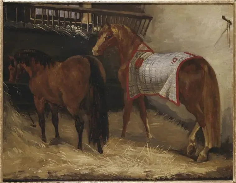 Deux chevaux à l'écurie - Théodore Géricault image 1 reproduction de peinture à l’huile