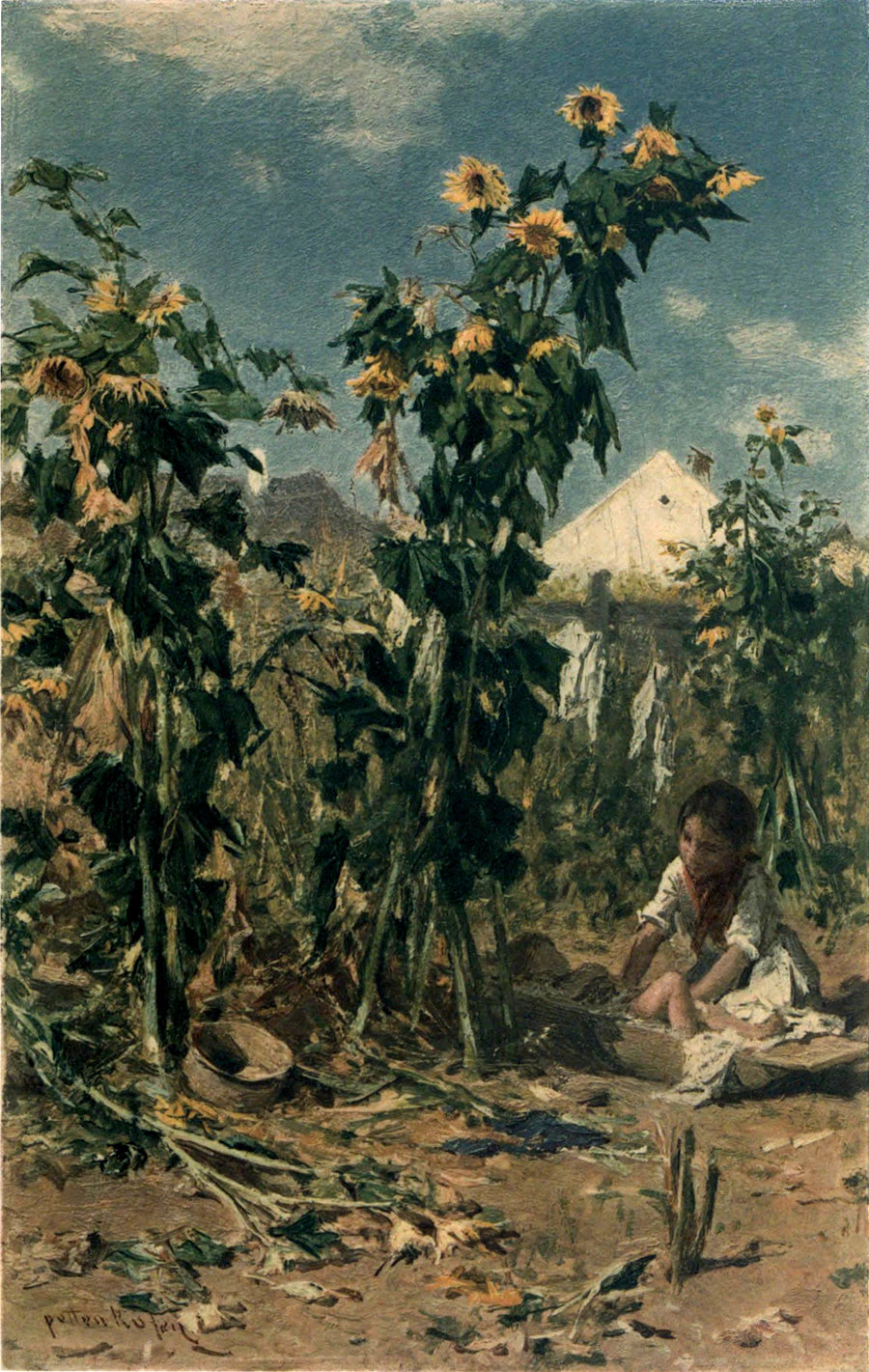 Deux enfants hongrois aux tournesols – August von Pettenkofen