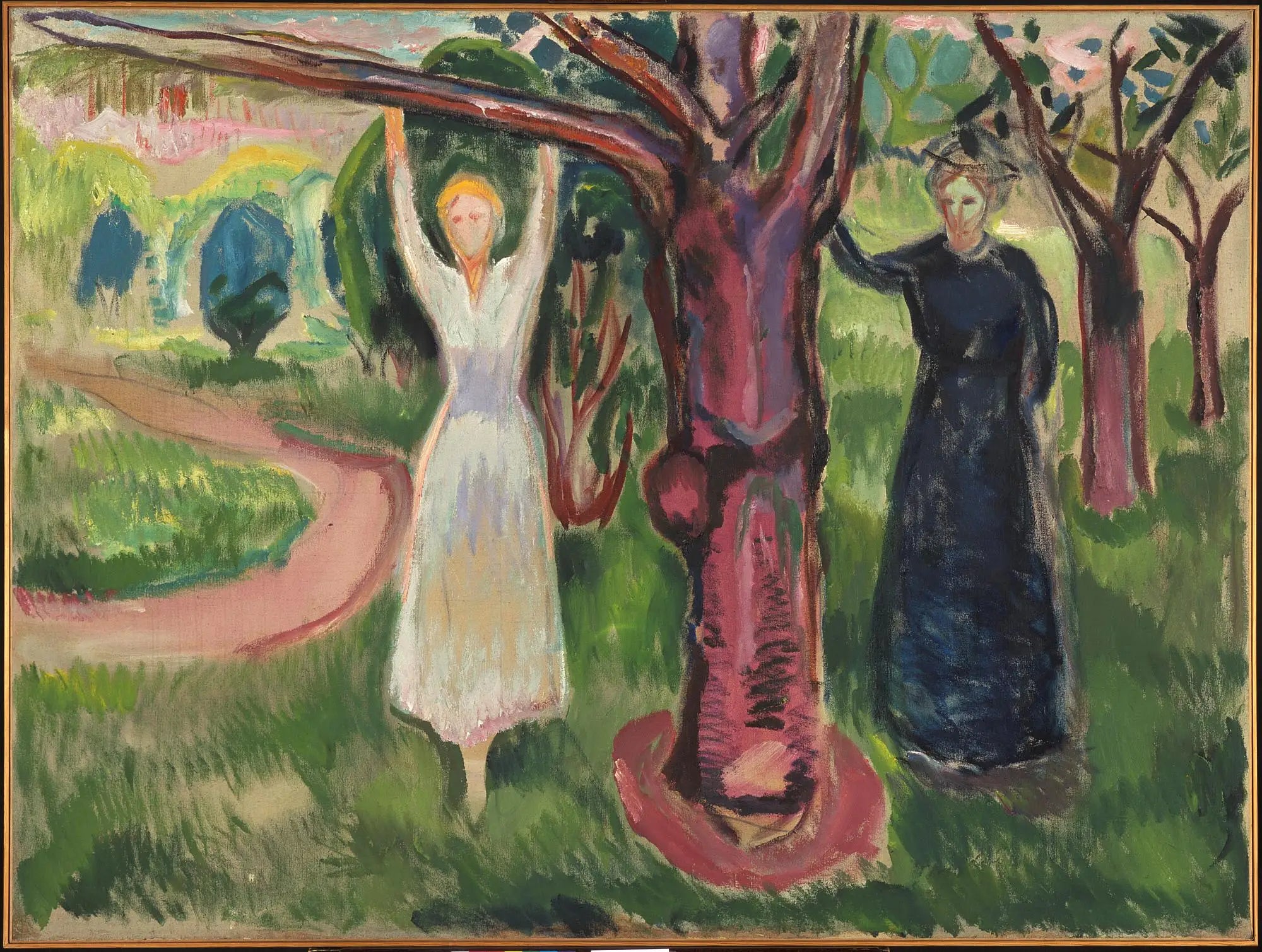 Reproduction du tableau « Deux Femmes sous un arbre au jardin - Edvard Munch » par Alpha Reproduction en peinture à l’huile