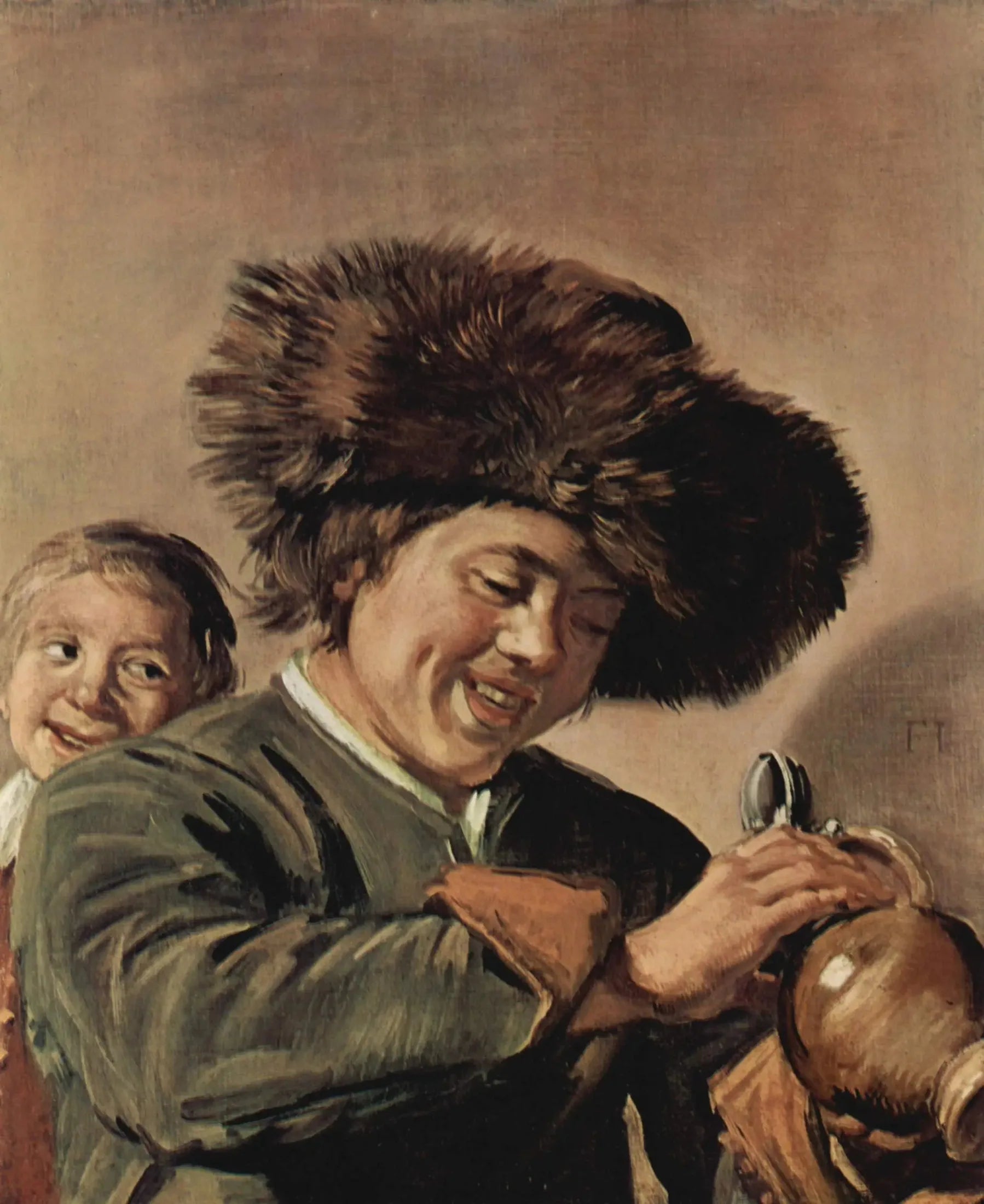 Deux garçons riant avec bière - Frans Hals image 1 reproduction artisanale de tableau