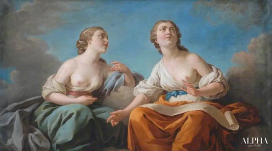 Deux muses, allégorie des cinq sens (dessus de porte) - Louis Jean François Lagrenée - Reproductions de tableaux et peintures haut de gamme