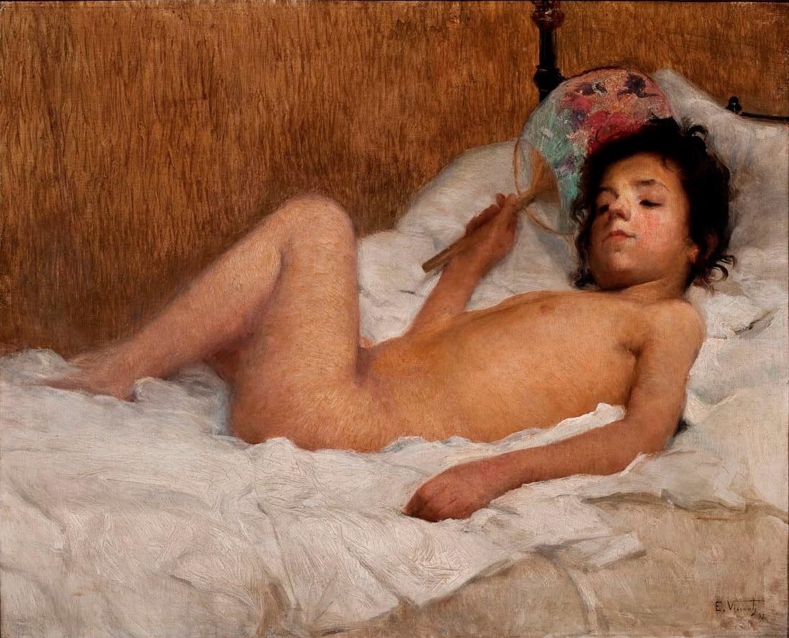 En été, ou fillette avec un éventail - Eliseu Visconti image 1 copie peinte à la main à l’huile