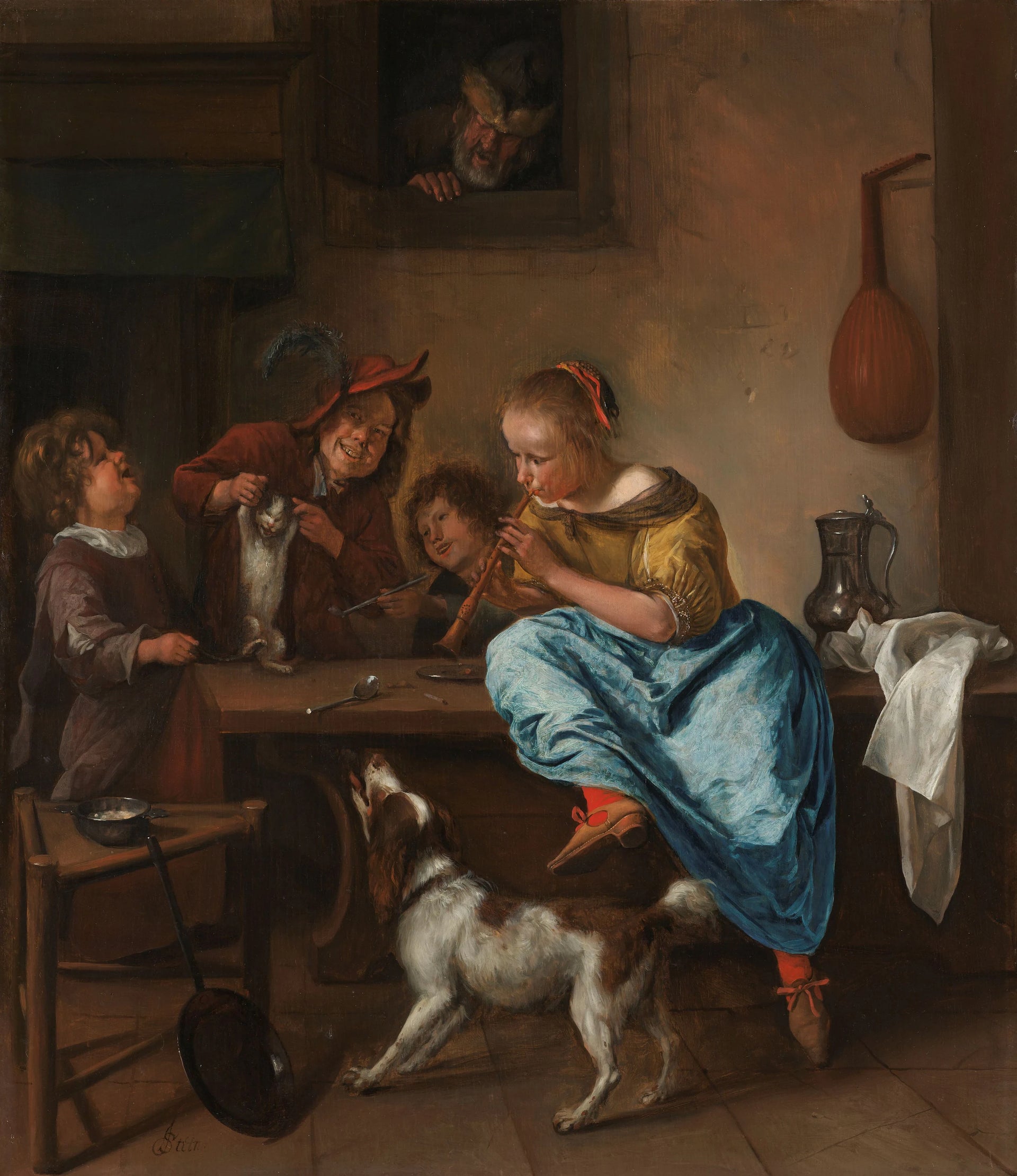 Des enfants apprennent à un chat à danser, connu sous le nom de « Leçon de danse » - Jan Steen
