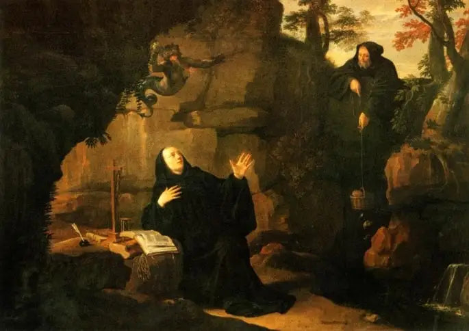 Épisodes de la vie de saint Benoît : Saint Benoît nourri par le frère Romain - Philippe de Champaigne image 1 tableau peint à l’huile sur toile