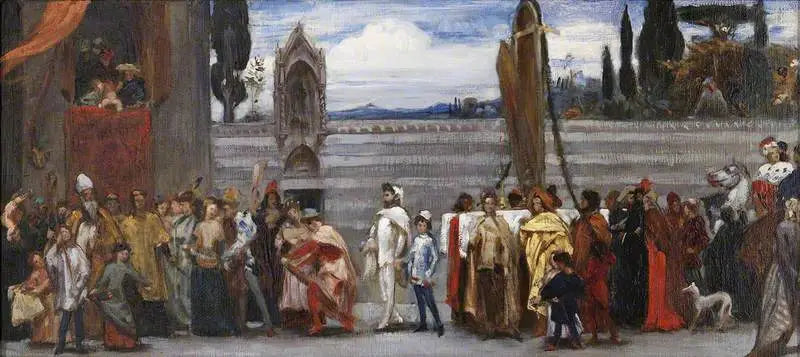 Esquisse en couleur pour « La célèbre Madone de Cimabue est portée en procession dans les rues de Florence » 1854