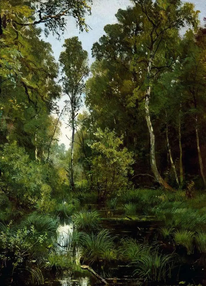 Étang envahi par la végétation à l'orée de la forêt. Siverskaya - Ivan Chichkine image 1 reproduction de peinture à l’huile