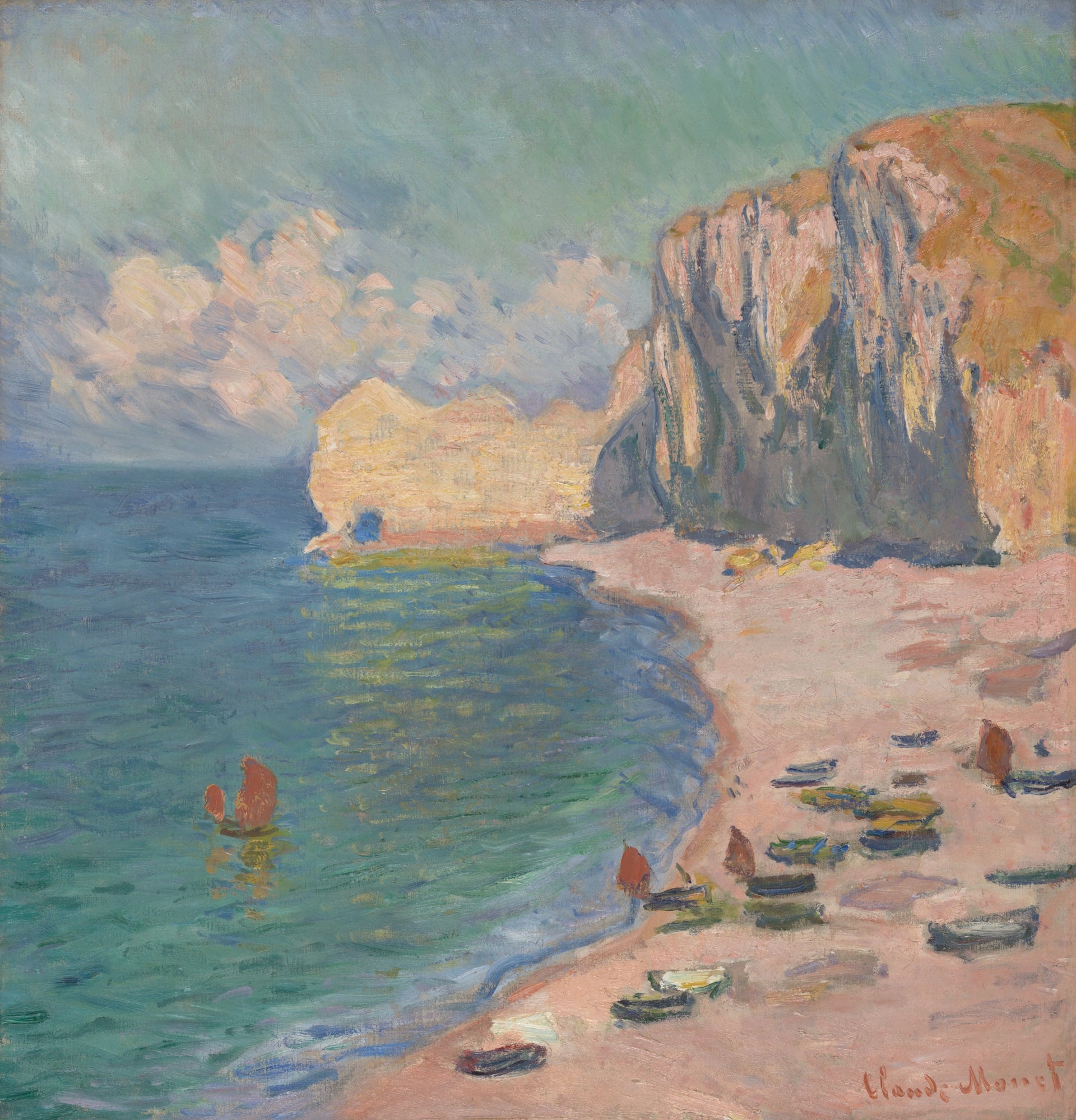Étretat, la plage et la falaise d’Amont W1012 par Claude Monet, Art Institute of Chicago