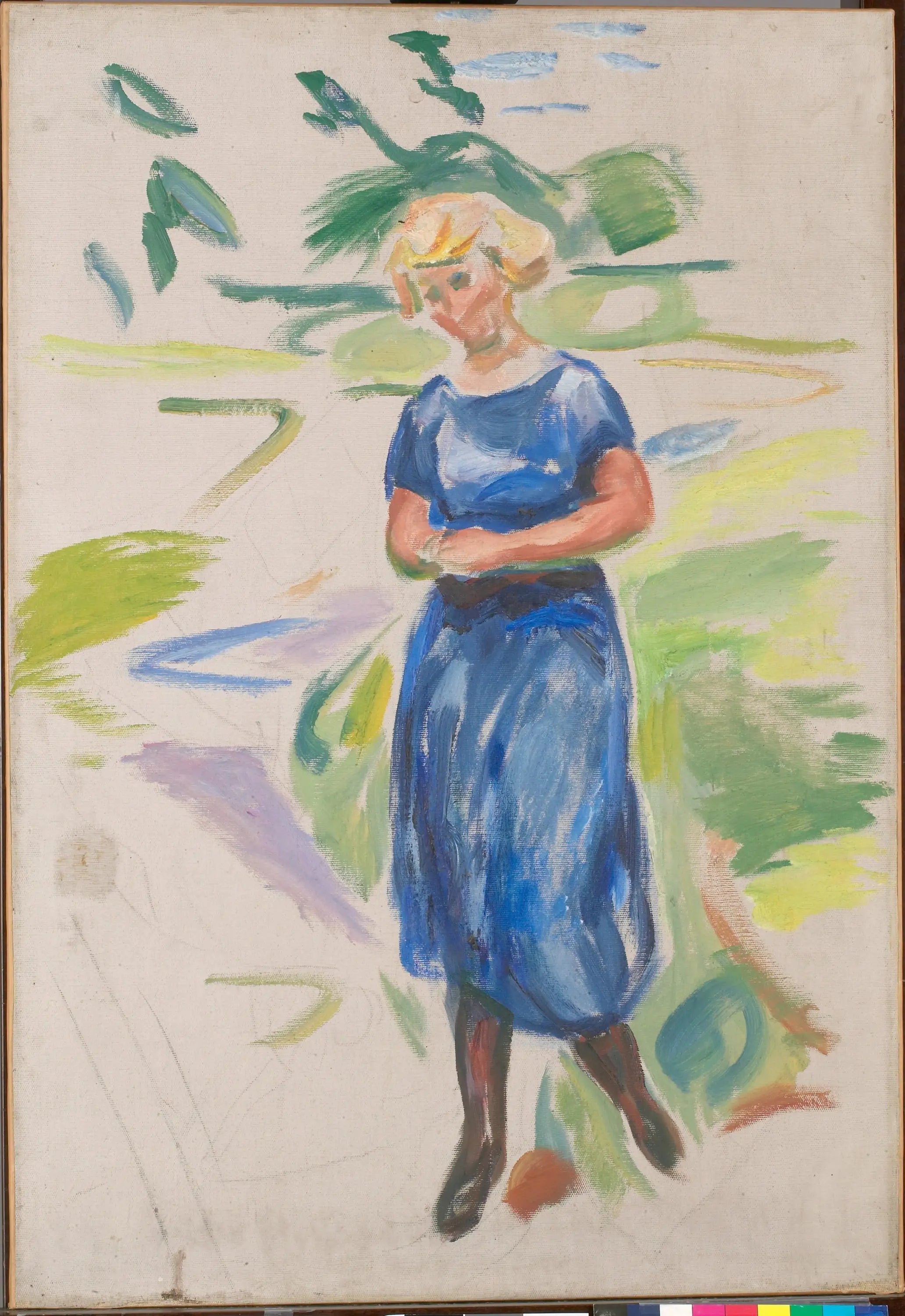 Reproduction du tableau « Femme à la robe bleue - Edvard Munch » par Alpha Reproduction en peinture à l’huile