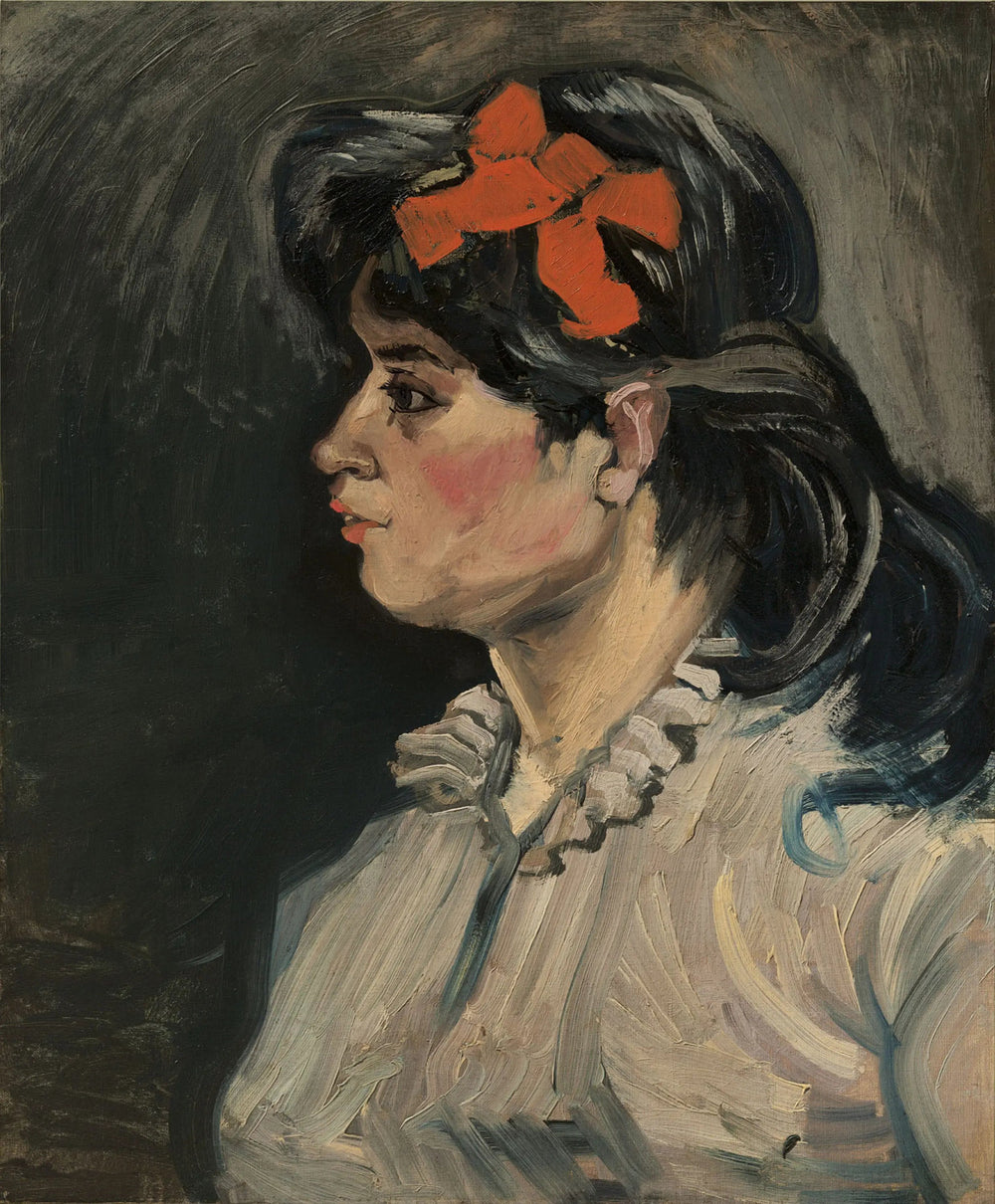 Femme avec un ruban rouge - Vincent van Gogh image 1 copie peinte à la main à l’huile