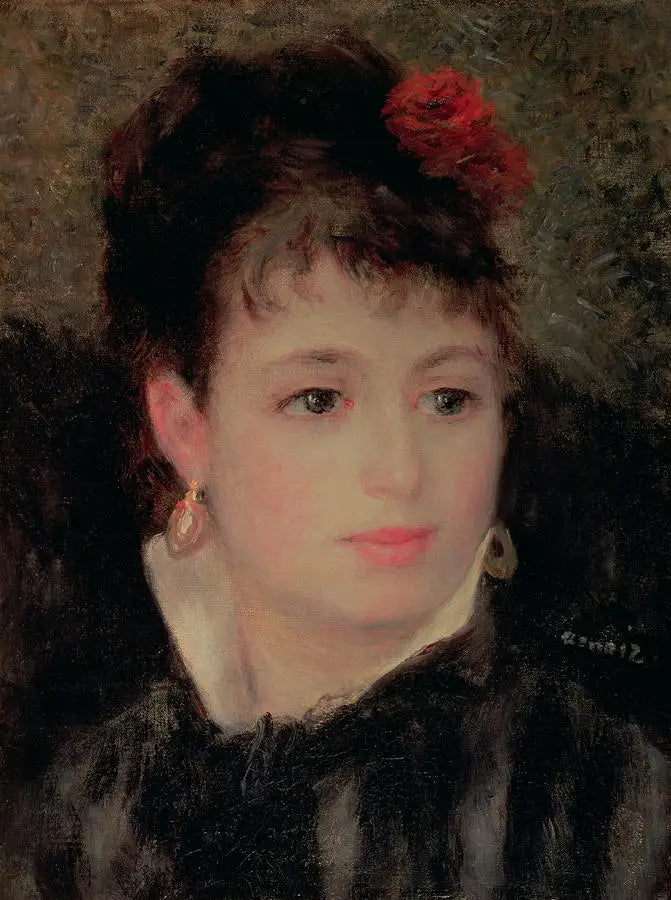 Reproduction du tableau « Femme avec une rose dans les cheveux - Pierre-Auguste Renoir » par Alpha Reproduction en peinture à l’huile