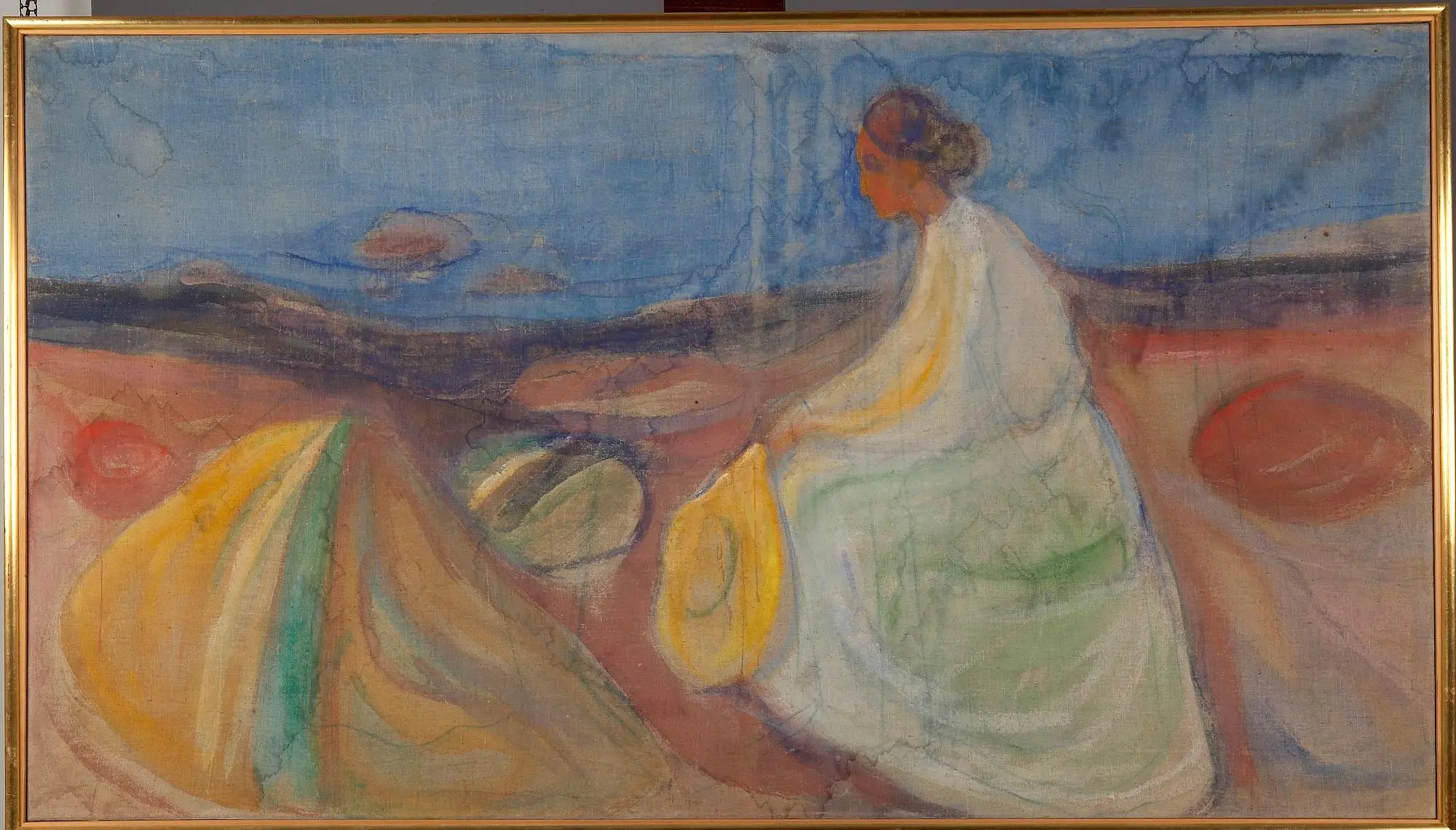Reproduction du tableau « Femme en blanc assise sur la plage - Edvard Munch » par Alpha Reproduction en peinture à l’huile