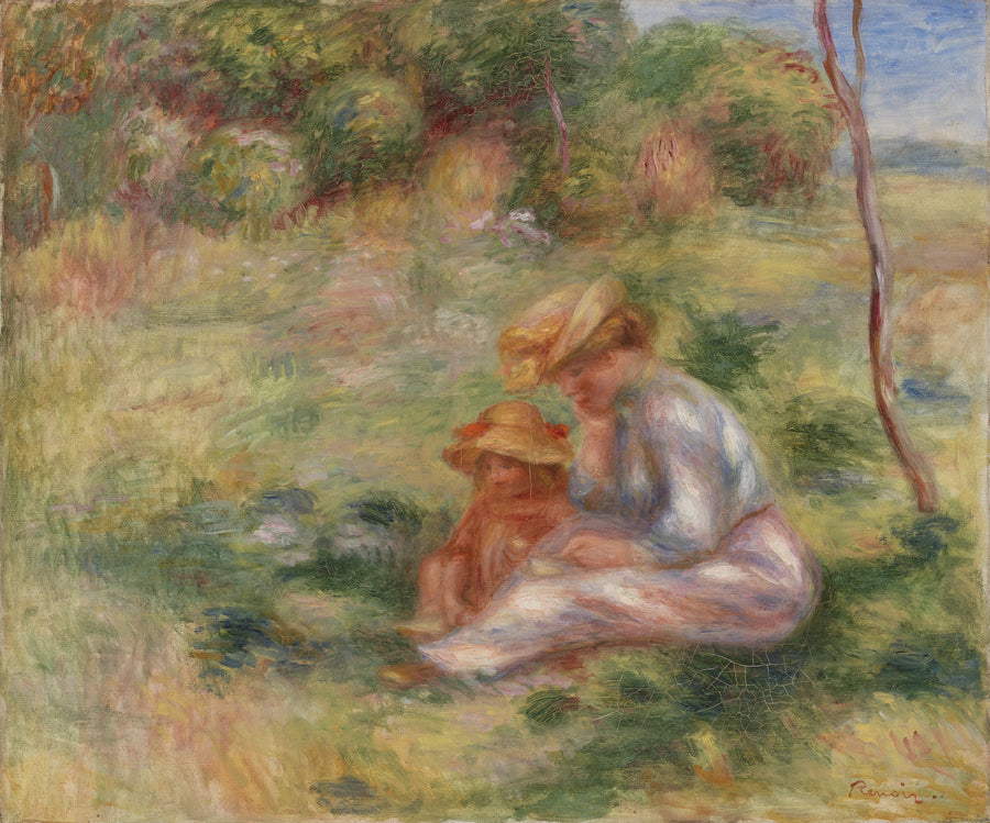 Femme et enfant dans l’herbe, Renoir 1898 – reproduction peinture à l’huile sur toile