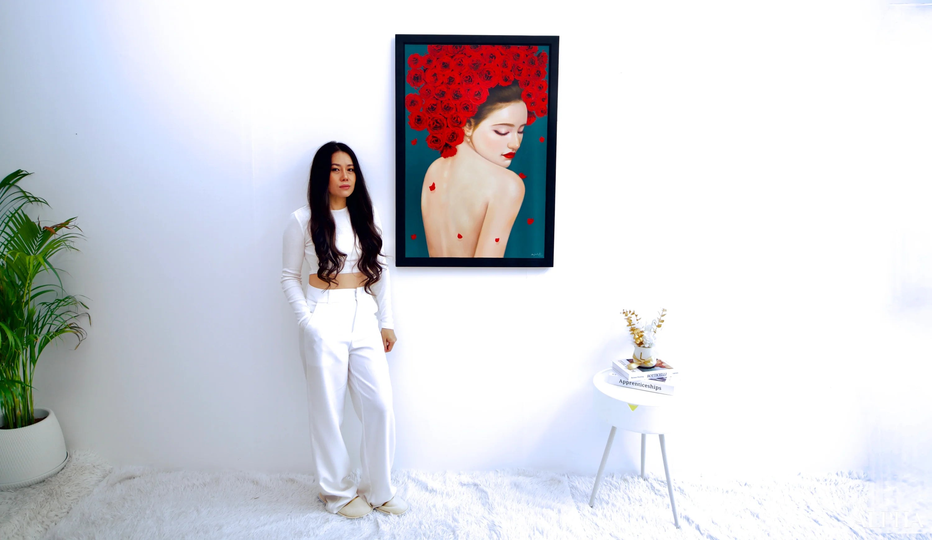 Fragile woman with roses - Narit | 60 x 90 cm Reproductions de tableaux à la peinture à l’huile