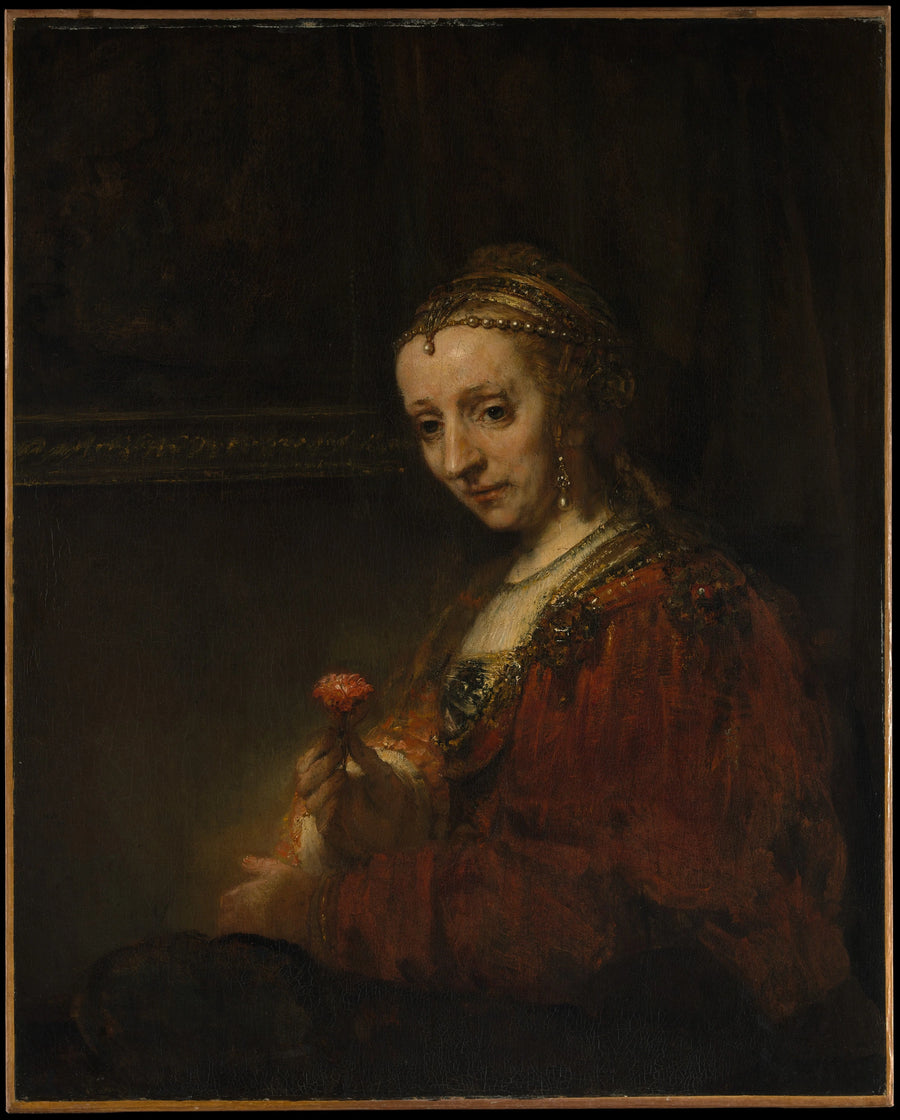 Femme à l’œillet, probablement Elisabeth Delft — Rembrandt, début des années 1660, Metropolitan Museum