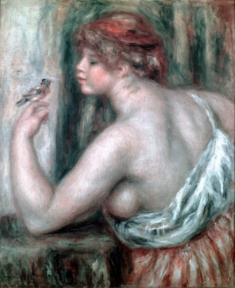 Femme à l’oiseau dite Femme au rouge-gorge de Renoir, vers 1916, collection privée à Soleure – reproduction peinture à l’huile sur toile