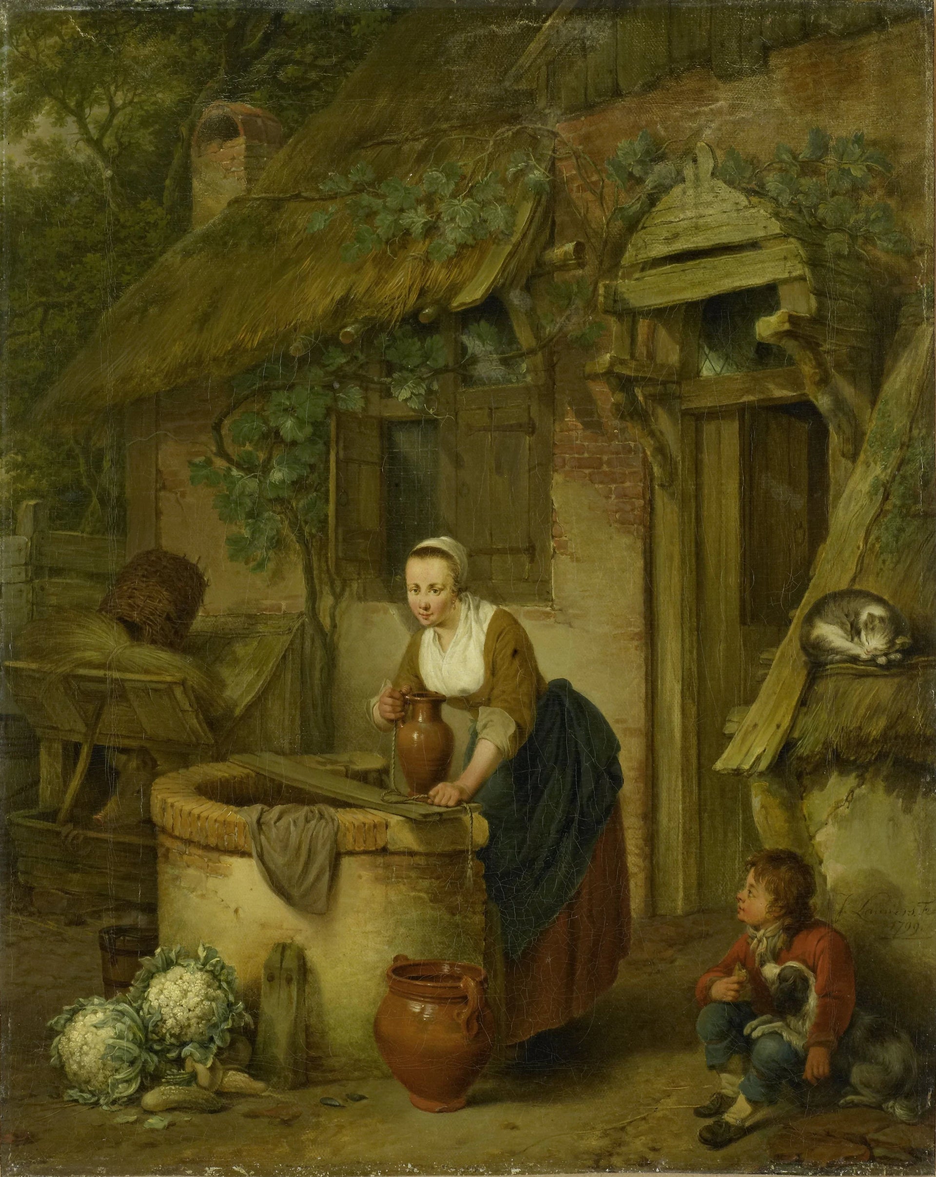 Une femme près d'un puits - Jacobus Johannes Lauwers