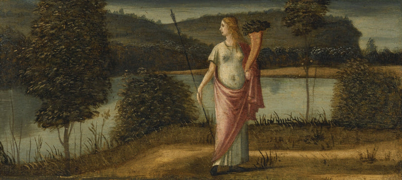 صورة رمزية لامرأة في مشهد طبيعي تحمل رمح وقرن من الوفرة - Vittore Carpaccio