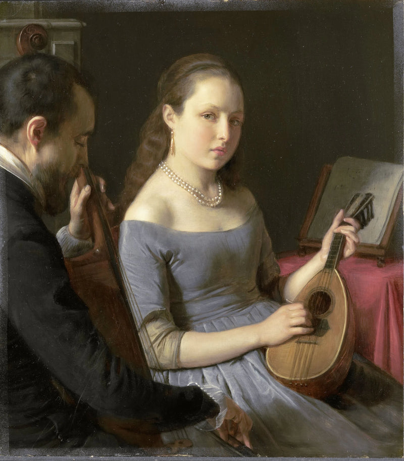 Une fille joue de la cithare et un monsieur du violoncelle - Charles Van Beveren