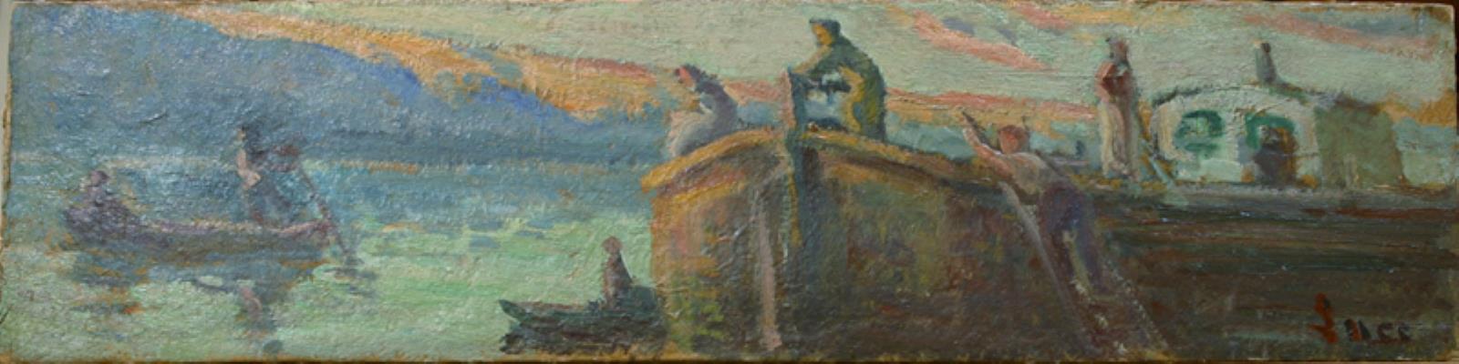 Flodlandskab avec landau et bébé - Maximilien Luce image 1 reproduction de peinture à l’huile